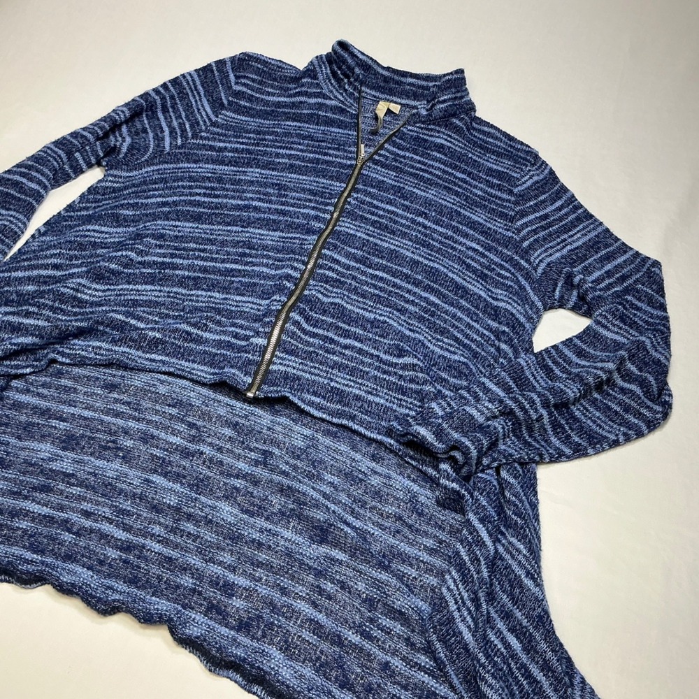 Striped‎ Zip Up Cardigan Hi-Lo Hem Lightweight Sweater Top XL